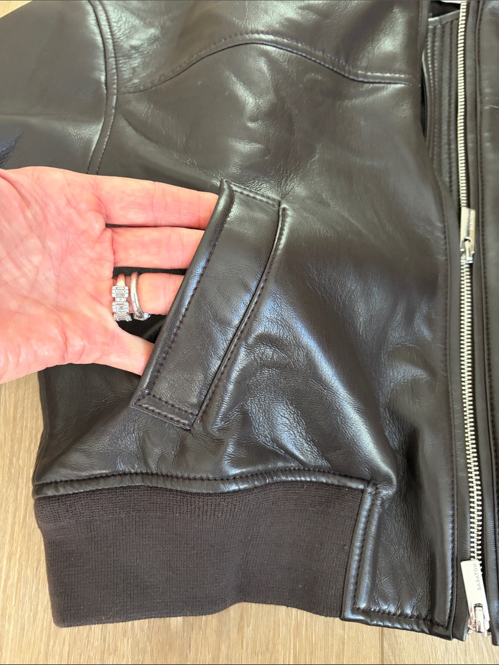 Aritzia Dark Brown Vegan Leather Cropped Bomber Jacket - Picture 4 of 7